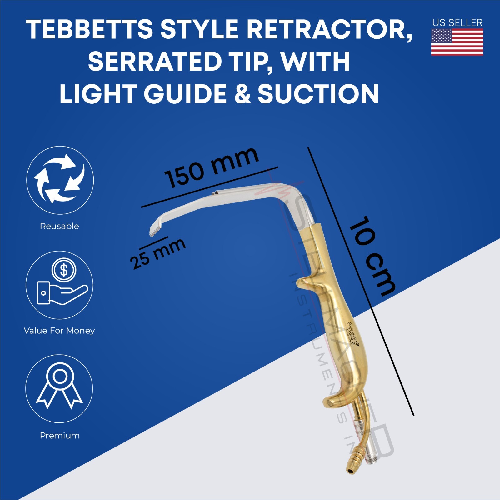 TEBBETTS Style Breast Retractor Serrated Tip Plastic Surgery Instruments