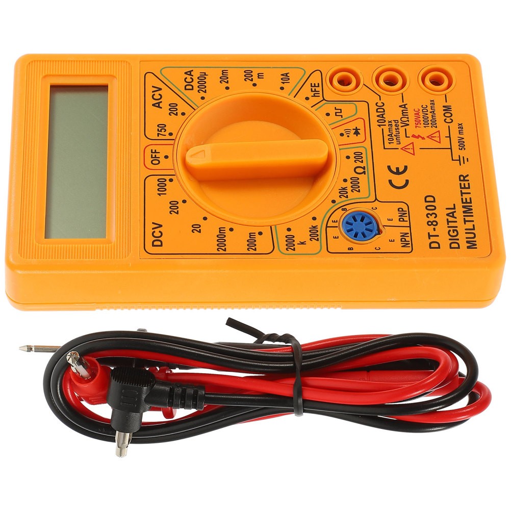 Multitester Yellow Digital Test Tool with LCD Display and Safety Double Fuse