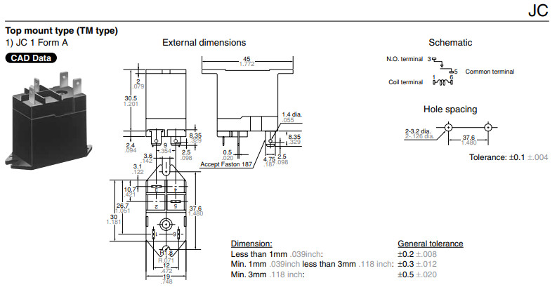 New Panasonic MATSUSHITA – JC1A-TM-DC24V – Compact Power Relay, 24 VDC, 10A SPST