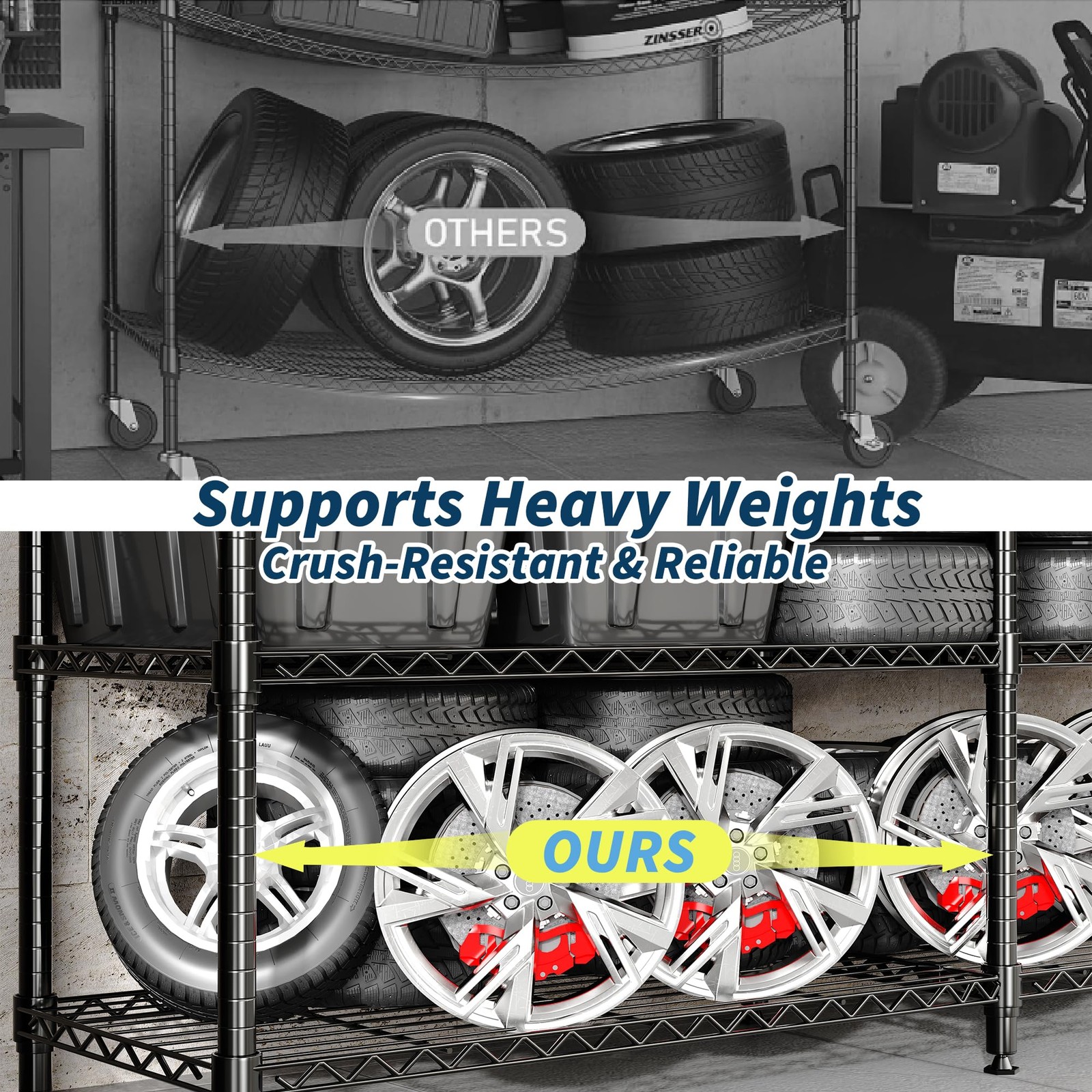 4-Tier Carbon Steel Wire Storage Shelving Double Row Heavy Duty Rack