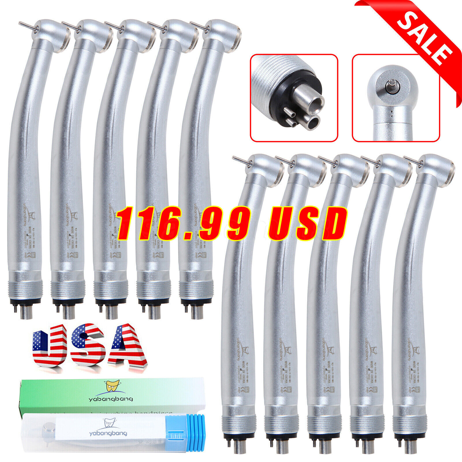 10* Yabangbang Dental High Speed Handpiece Push Turbine 4 Hole Fit NSK Pana Max