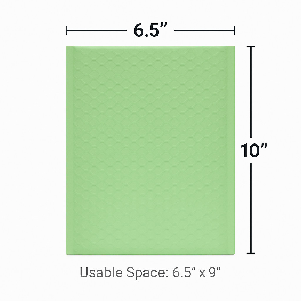 500 Green Ash Poly Bubble Mailers 6.5×10 Self Seal Envelopes (6.5×9 Usable) # 0
