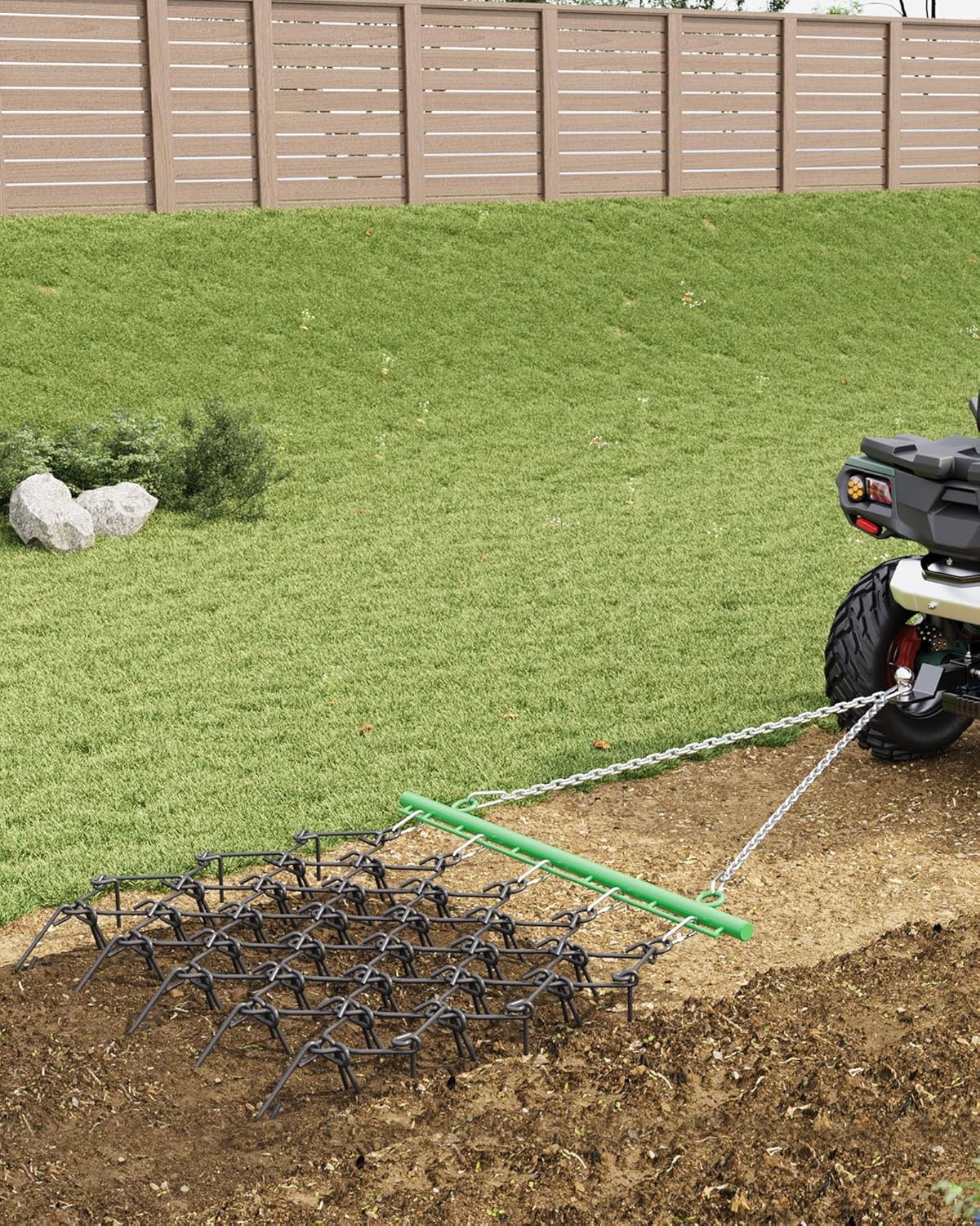 Tow Behind Drag Harrow w/Chain, 1/2″ Teeth for Soil Prep,Garden & Field Leveling