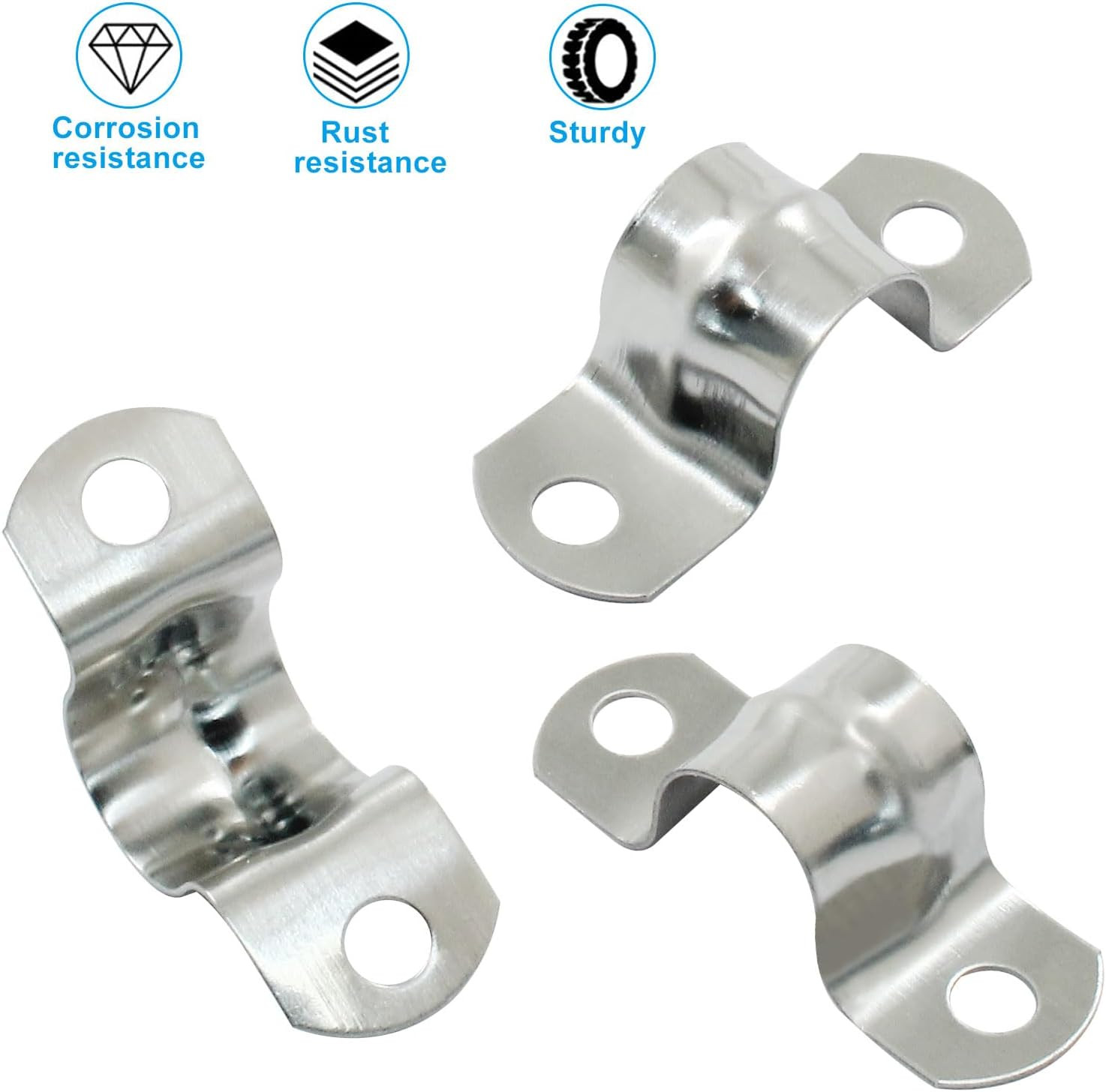 25 Pack M10 Rigid Pipe Strap, 3/8 Inch Stainless Steel Two Hole Cable Strap, U B