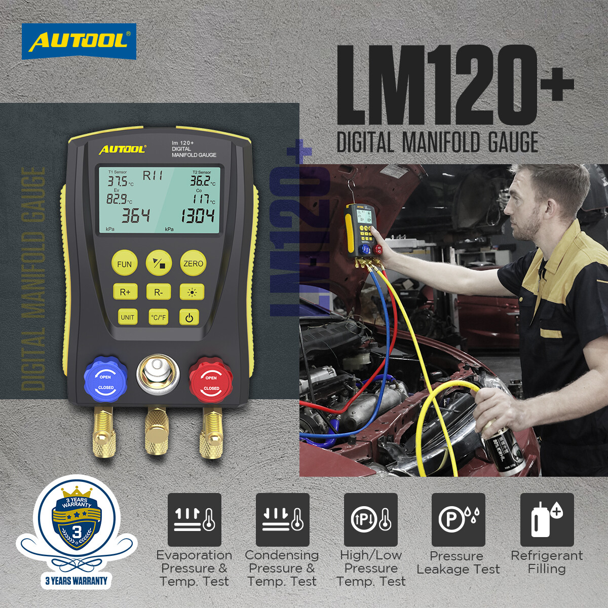 Refrigeration Digital Manifold Gauge Set HVAC System Vacuum Pressure Temp Tester
