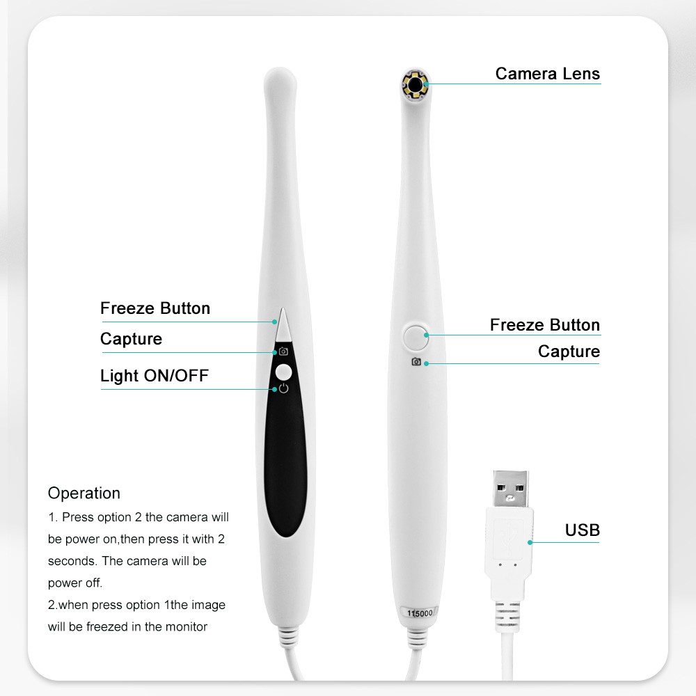 Lens 6mm Dental USB Intraoral Camera HD 8.0 Mega Pixels 6 LED Teeth Endoscope