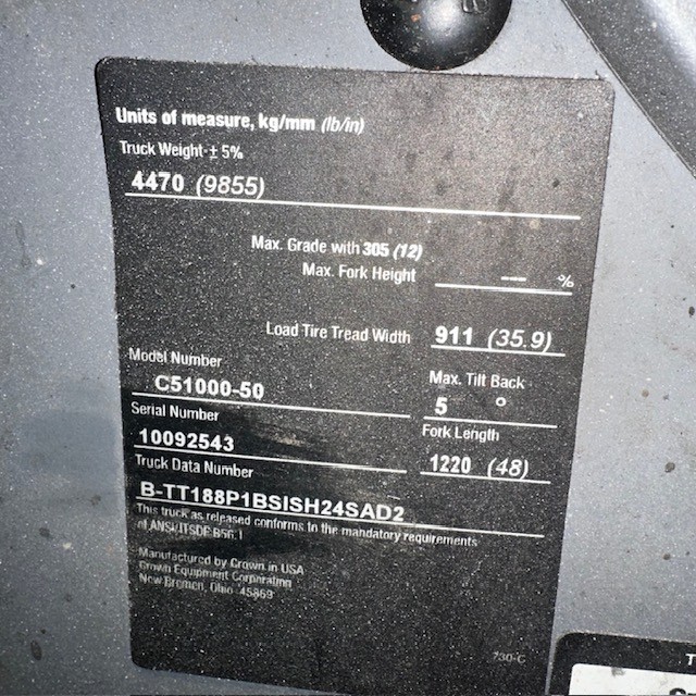 2018 Crown C51000-50 5000lb Used Forklift Triple Mast Sideshift LP Gas