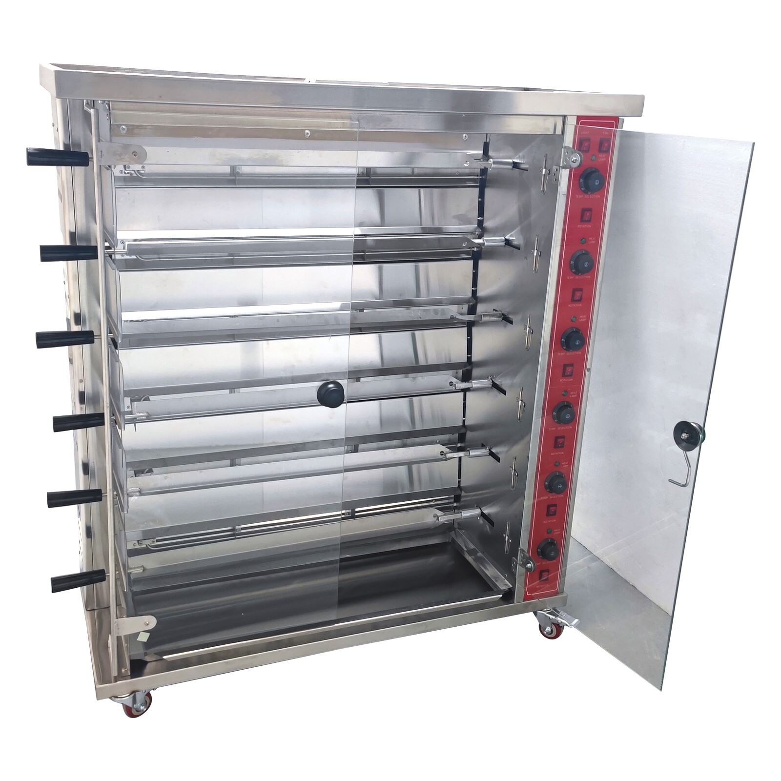 220V 6-Roll Electric Chicken Rotisserie Machine 122-572°F Automatic Roaster Oven