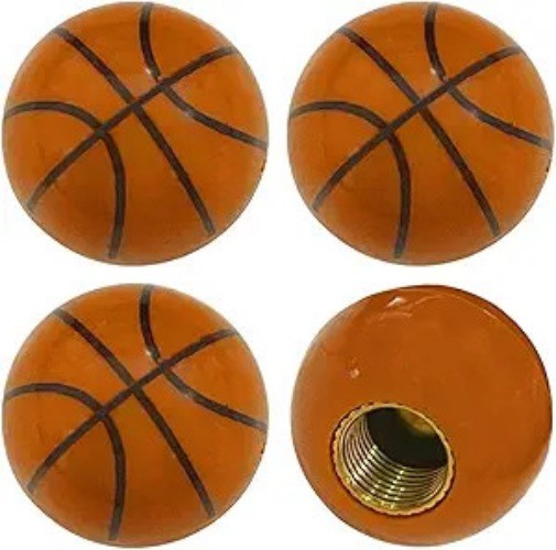 Basketball Style Tire Valve Stem Caps, 4-Pack Dust-Proof Uni Color: Basketball