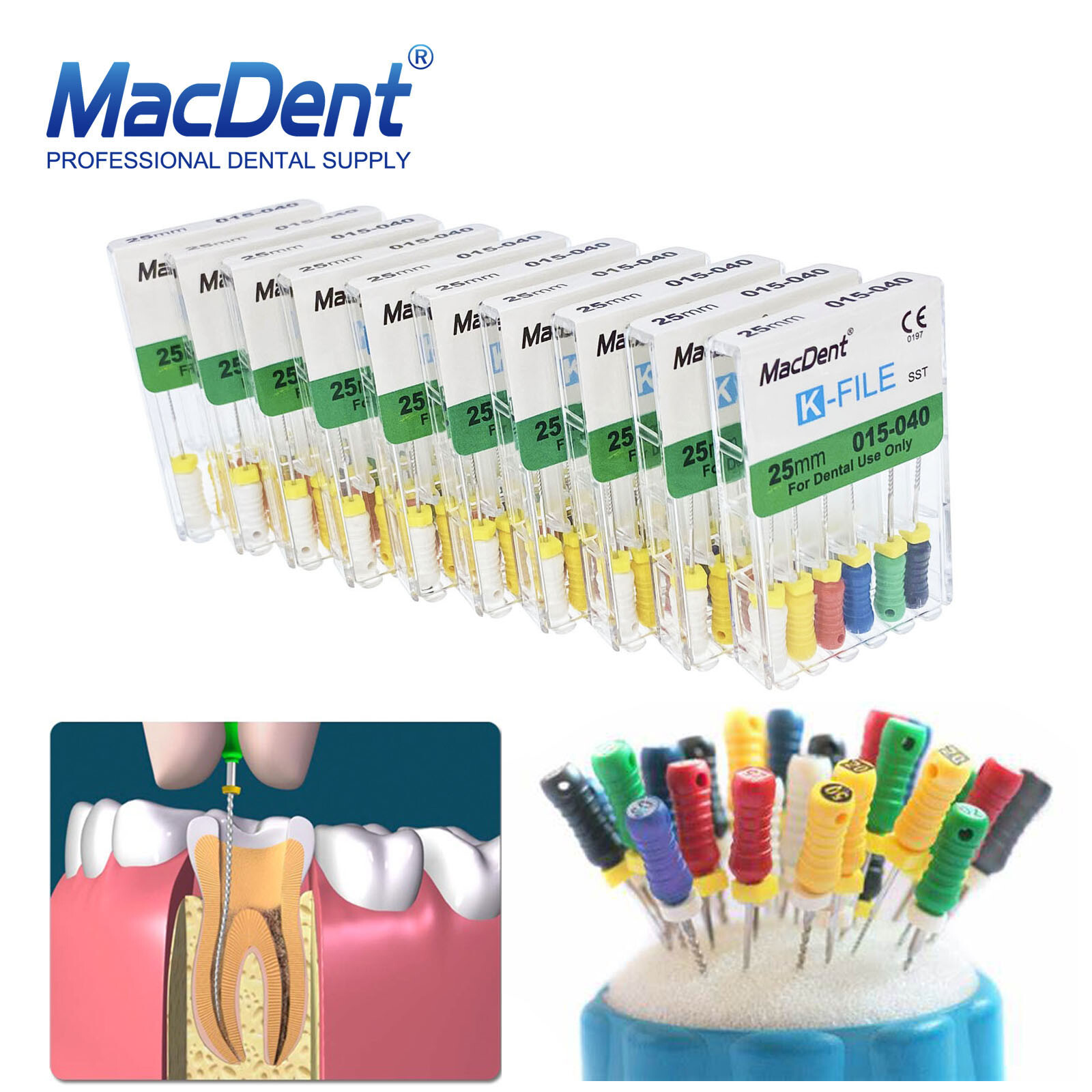 MacDent Limas de endodoncia manual dental K-Files acero inoxidable 21/25/31mm