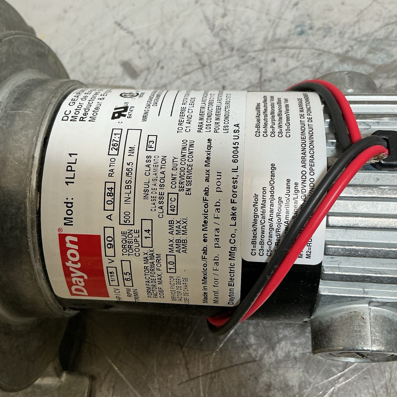 DAYTON 1LPL1 DC Gearmotor 90V 6.5rpm 500″-lb Torque, 1/15hp