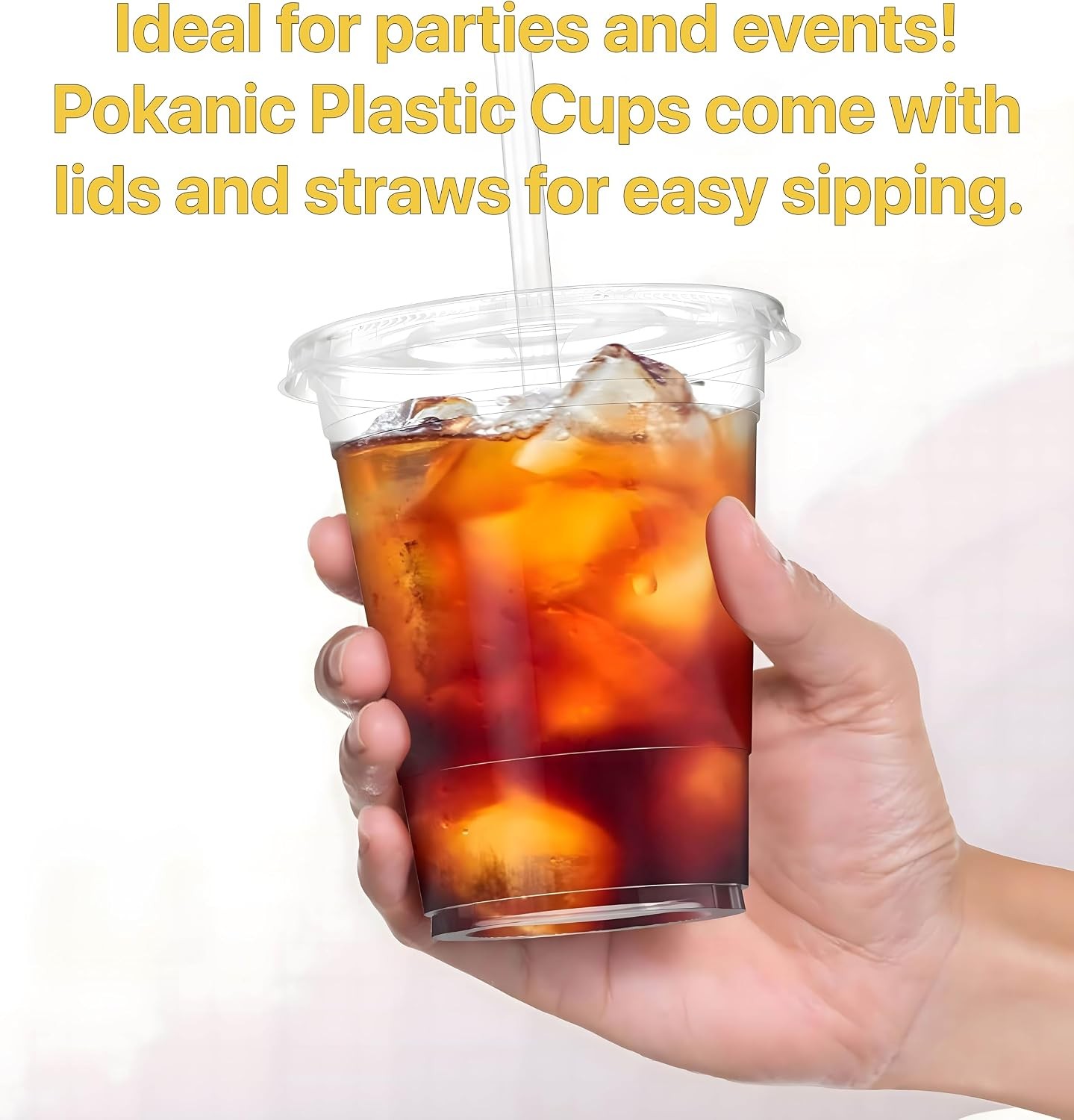Plastic Clear Cups [12 oz] with Lids and Straws [10 Set] Disposable Cold