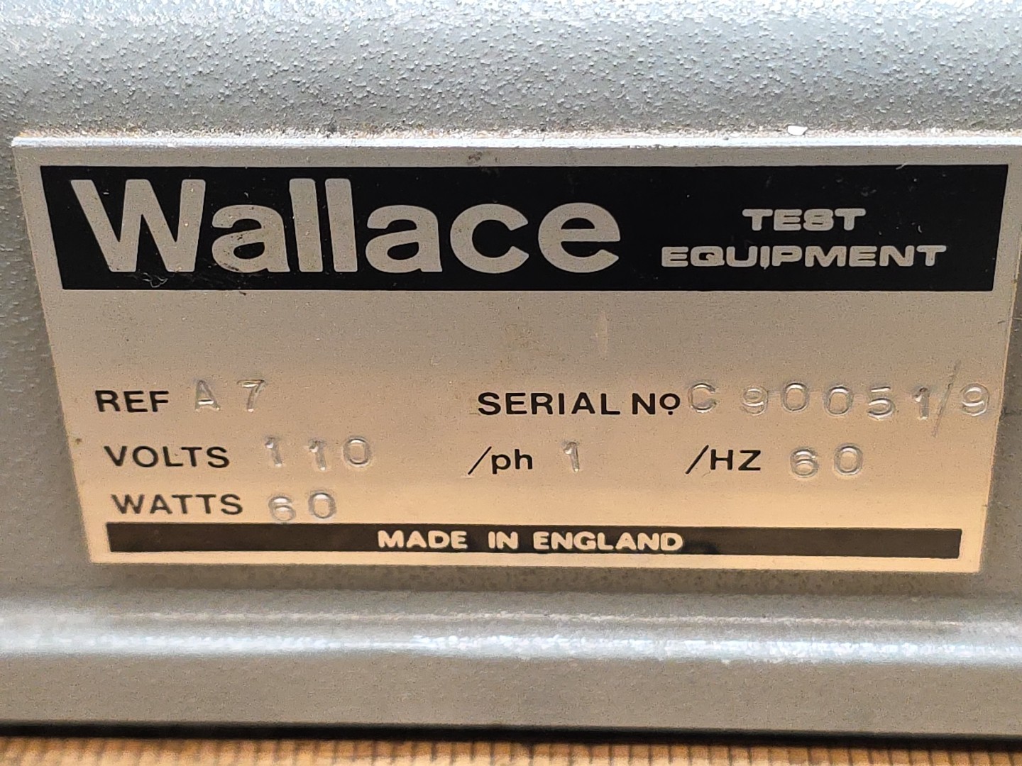 WALLACE A7 ABRASION TESTER FOR RUBBER/PLASTIC TESTER 110 VAC, EX WORKING COND