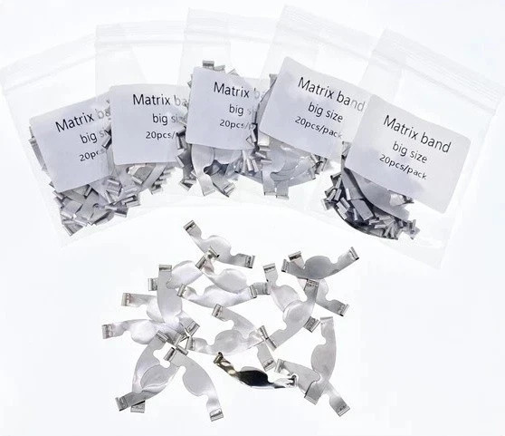 20 Pcs/Pack Dental Saddle Contoured Metal Matrices Band Matrix Springclip 6 Size
