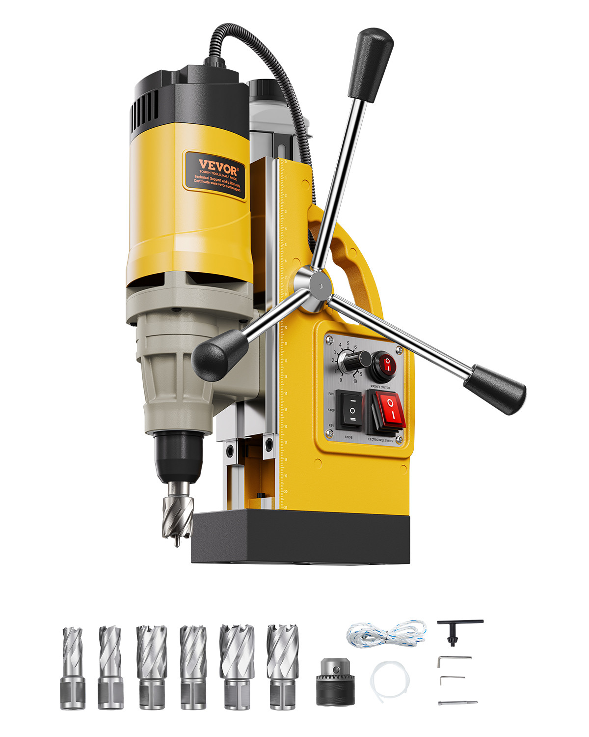 VEVOR Magnetic Drill 1450W 2878 lbf Mag Drill Press 2 in Boring Diameter 6 Bits