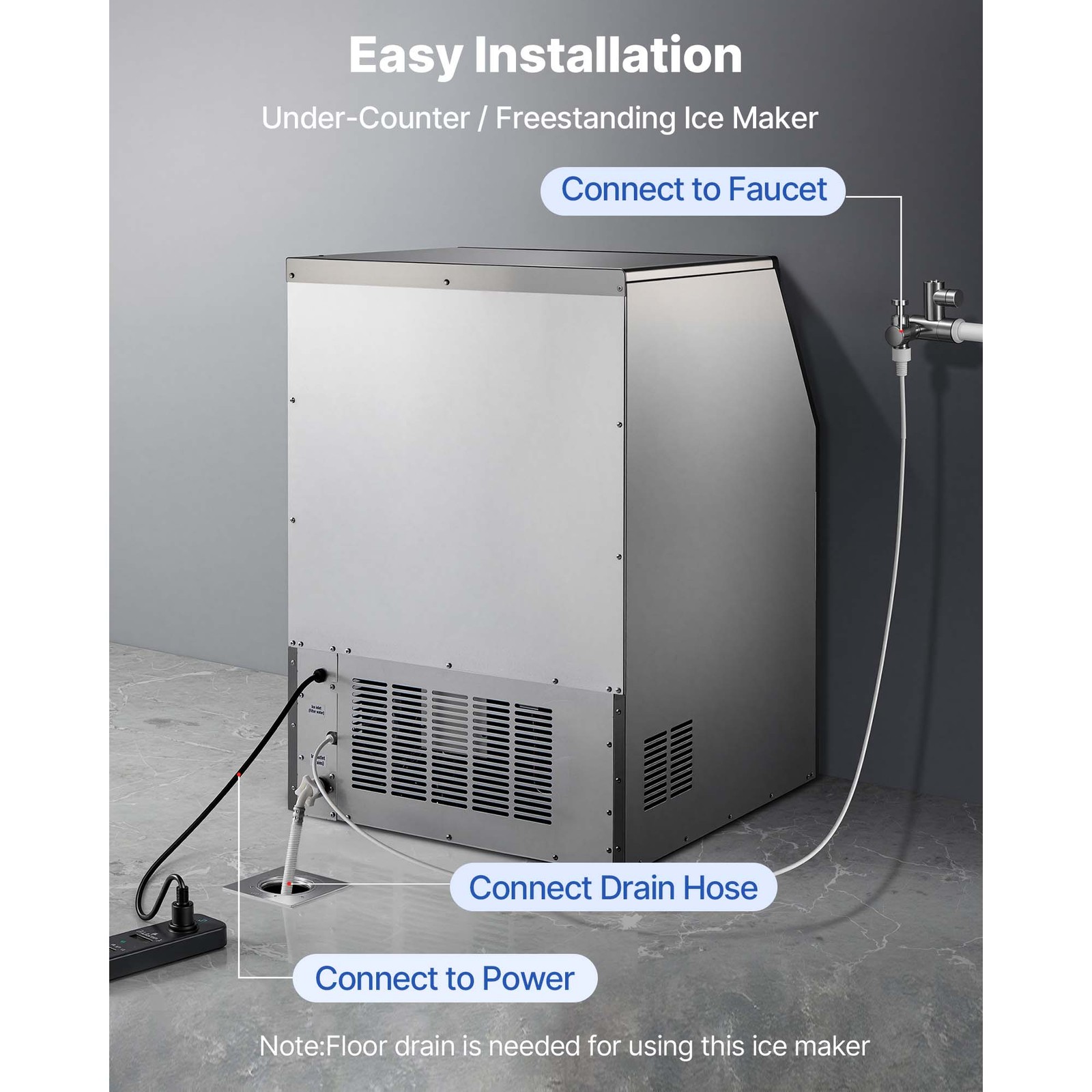Uimoso 265lb/24h Commercial Ice Maker Stainless Ice Cube Machine W/85lbs Storage