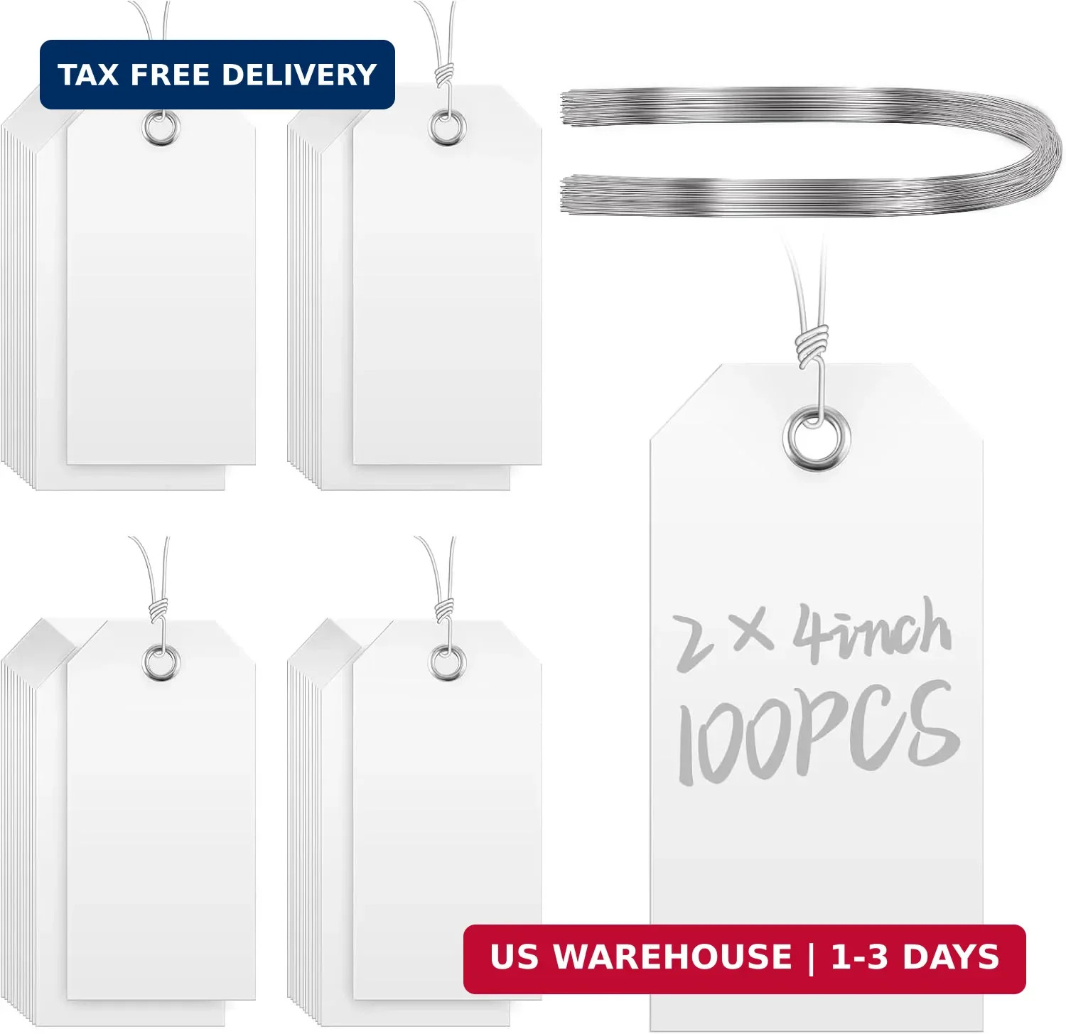 100 Pcs Large Plastic Shipping Tags with Wire Attached Heavy Duty Blank Waterpro