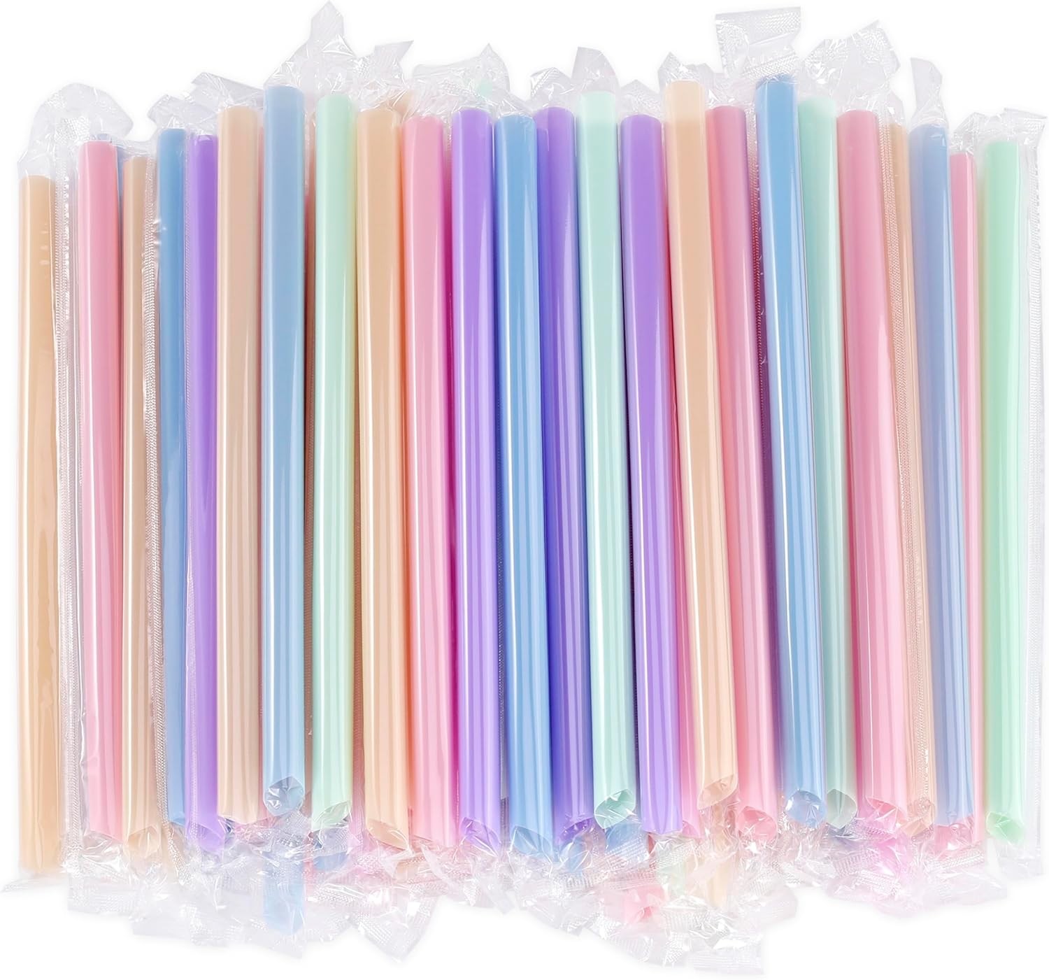 Individually Wrapped] Disposable Plastic Smoothie Boba Straws – 9.45″ Long 0.43″