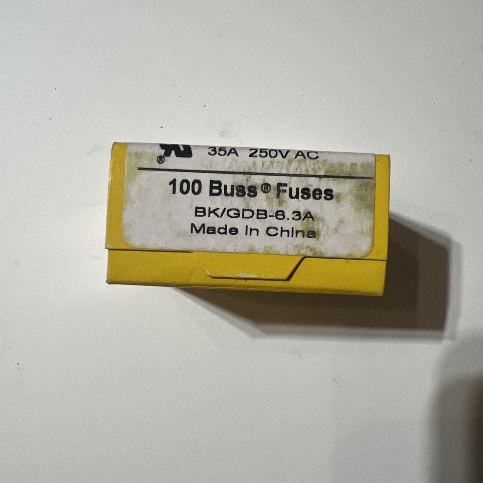 A brand new box of 100 COOPER BussFuses p/n BK/GDB-6.3A fuses