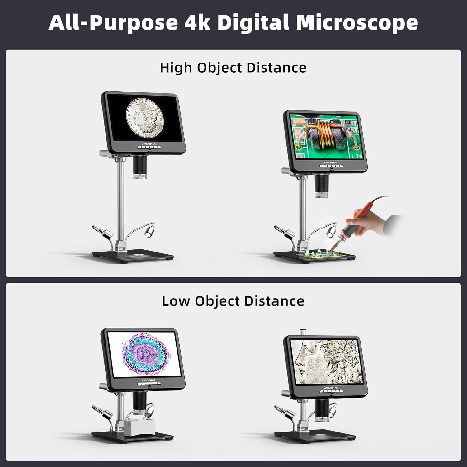 Andonstar 4K 60FPS 10.1″ HDMI Digital Microscope for Soldering, 64MP 3840P UHD