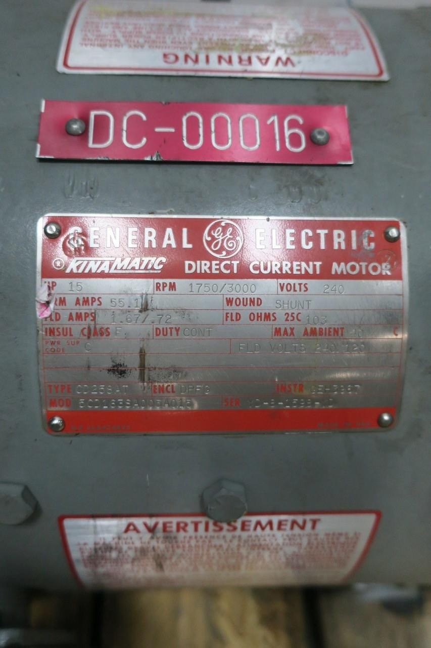 General Electric Ge 5CD163SA005A015 Cd258at Kinamatic Motor 15hp 3000rpm 240v-dc