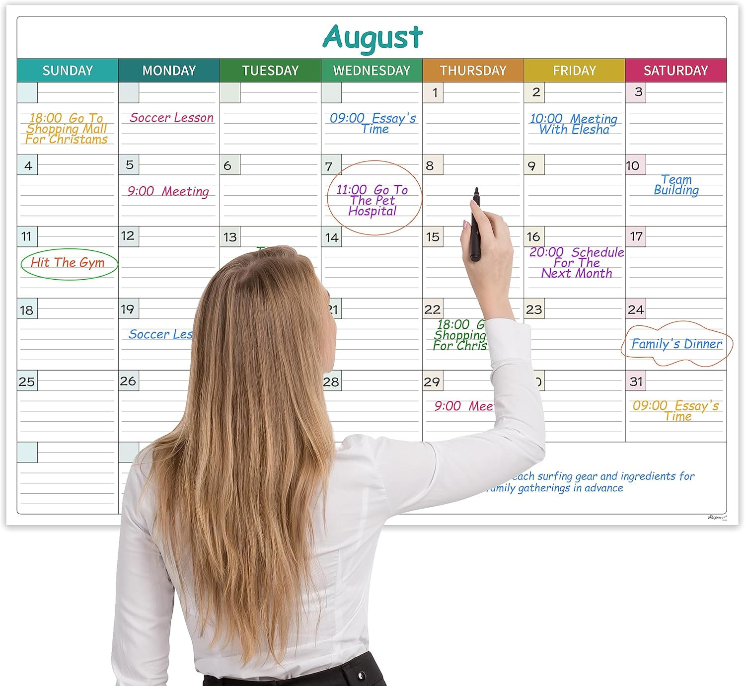 Large Dry Erase Calendar for Wall – Undated Dry Erase Calendar, Erasable Laminat
