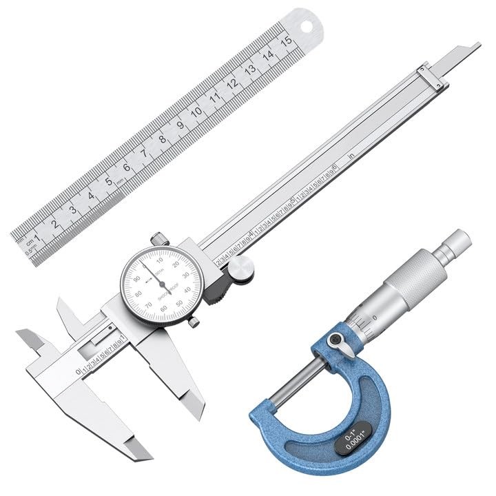 HDLNKAK Dial Caliper 0.001″ Micrometer 0.001″ Stainless Ruler 0-6″ 0-1″ Toolkit