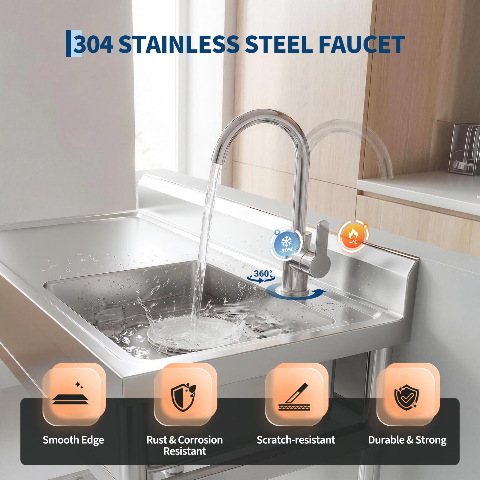 Stainless Steel Commercial Sink Utility Sink 1 Compartment Kitchen w/Prep Table