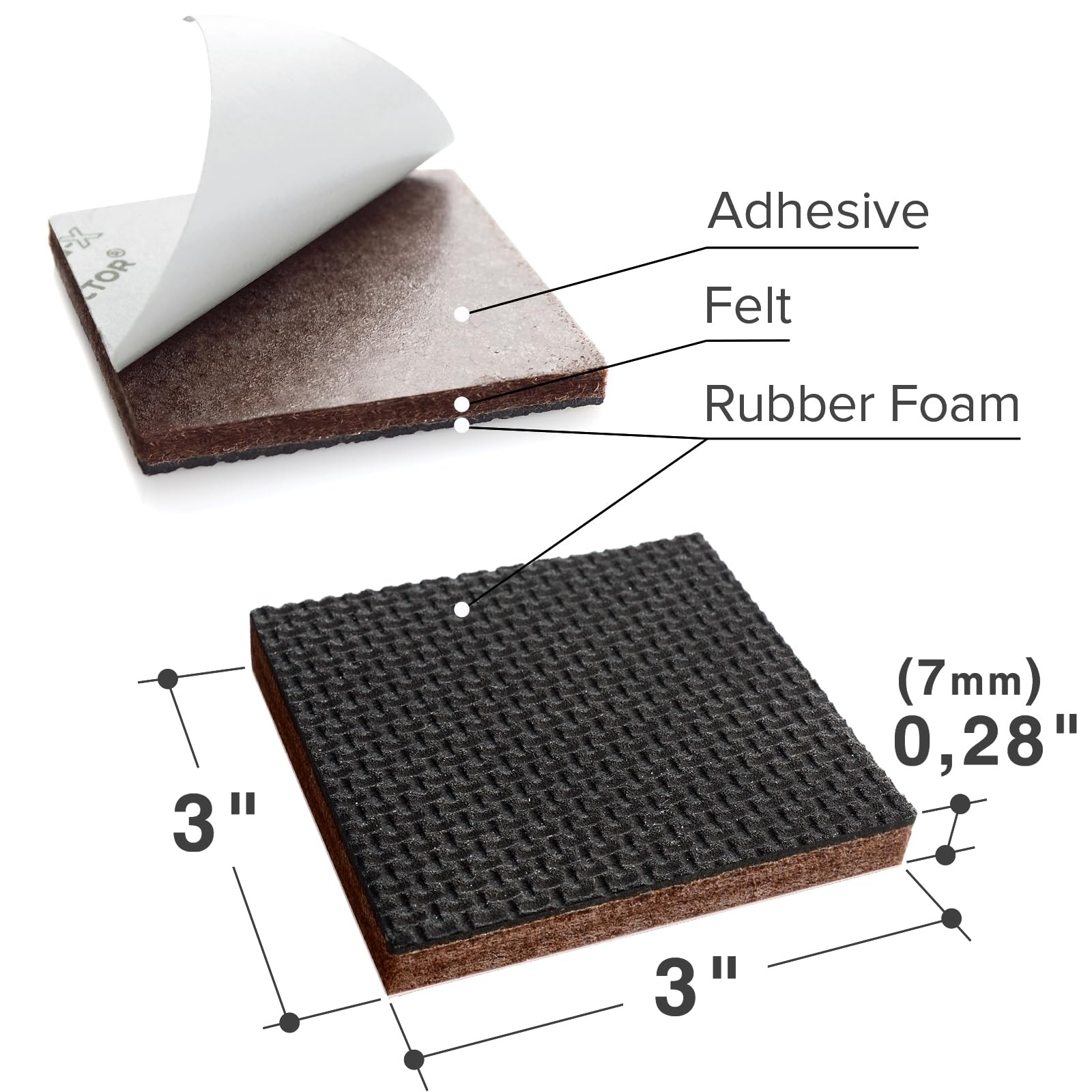 X-PROTECTOR Non Slip Furniture Pads – 12 3 inch 12 Square, Black / Brown