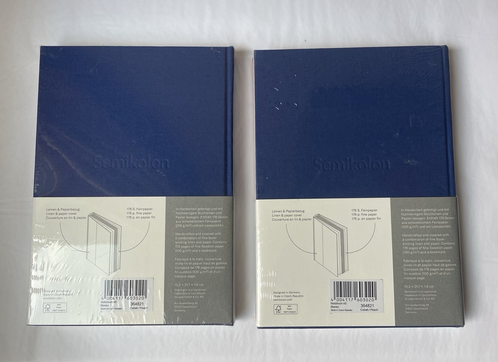 NEW Set of 2 (BLANK) Journal Notebooks By Semikolon Blue/Peach Colors A5
