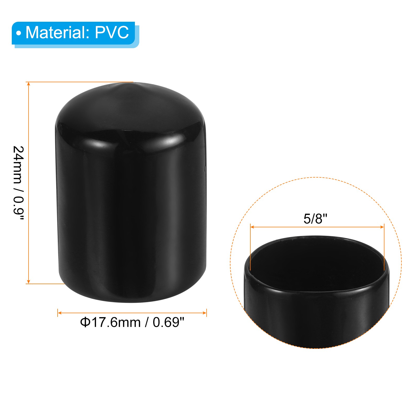 12 Pcs 5/8″ ID Round Rubber End Caps Flexible Rubber Bolt Cover Cap Black