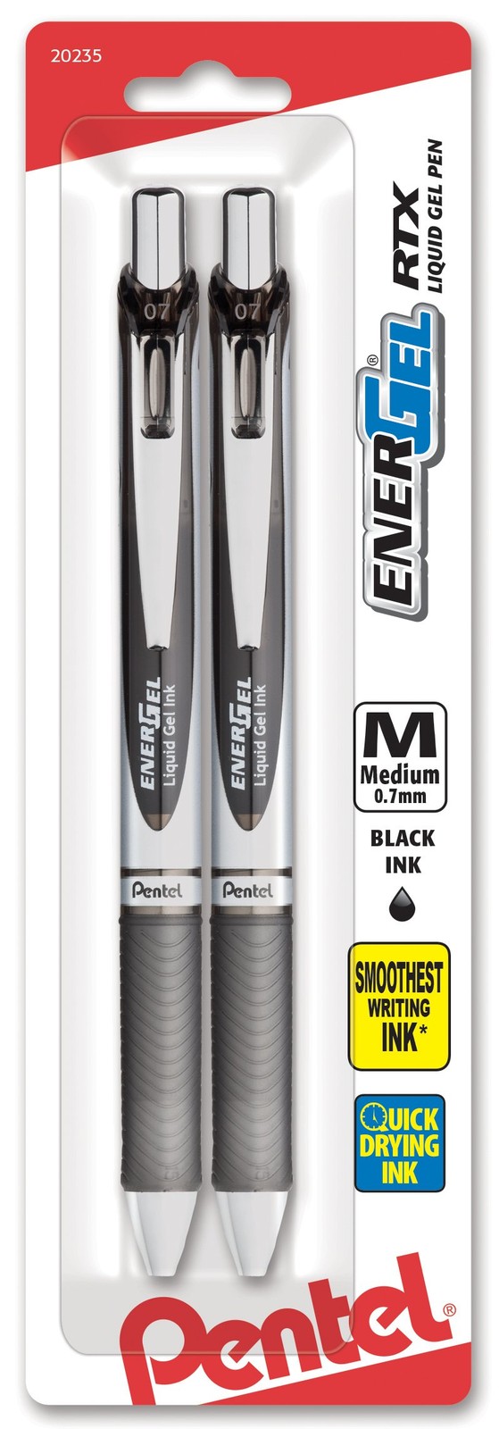 Pentel EnerGel RTX Retractable Liquid Gel Pen, 2 Count (Pack of 1), Black