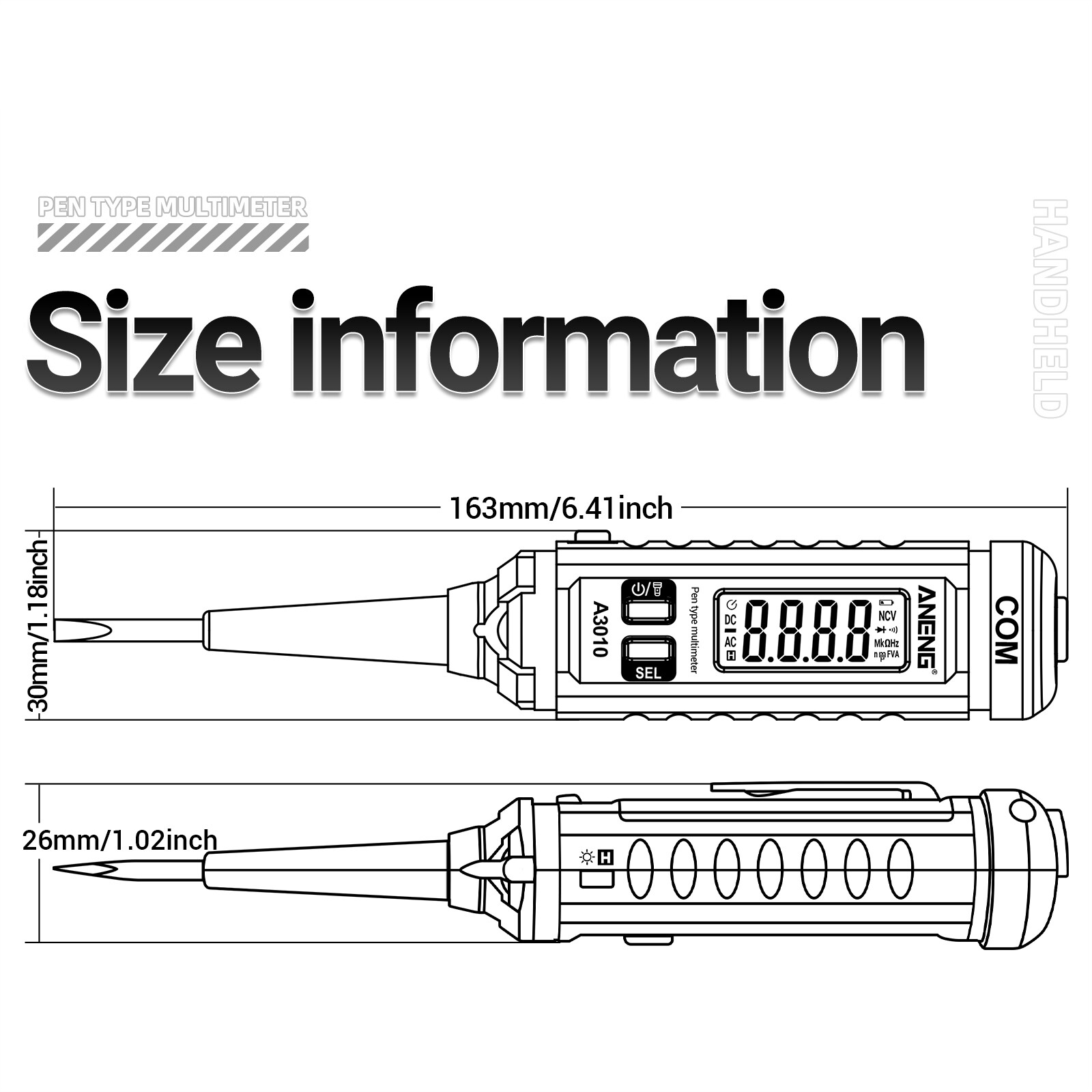 A3010 4000 Counts Pen-Type Multimeter True-RMS Backlight Multi Meter D7M4