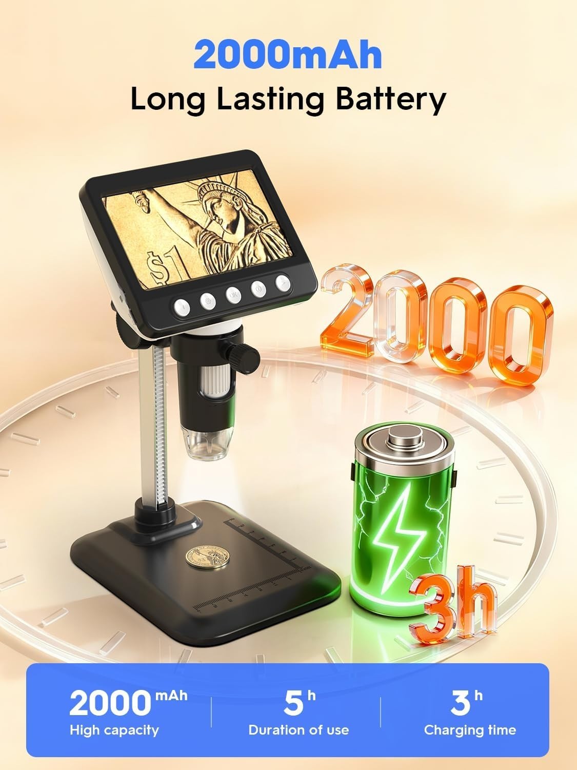 4.3″ LCD Digital Coin Microscope 1000X Magnifier with 8 Adjustable LED Lights