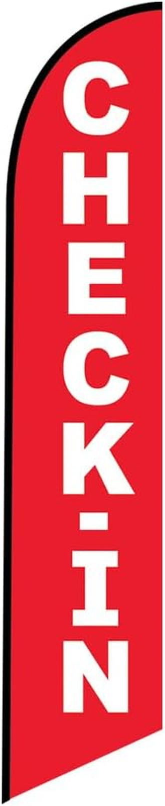 Check-In Advertising Feather Banner Swooper Flag with Flag Pole Kit & Ground Sta