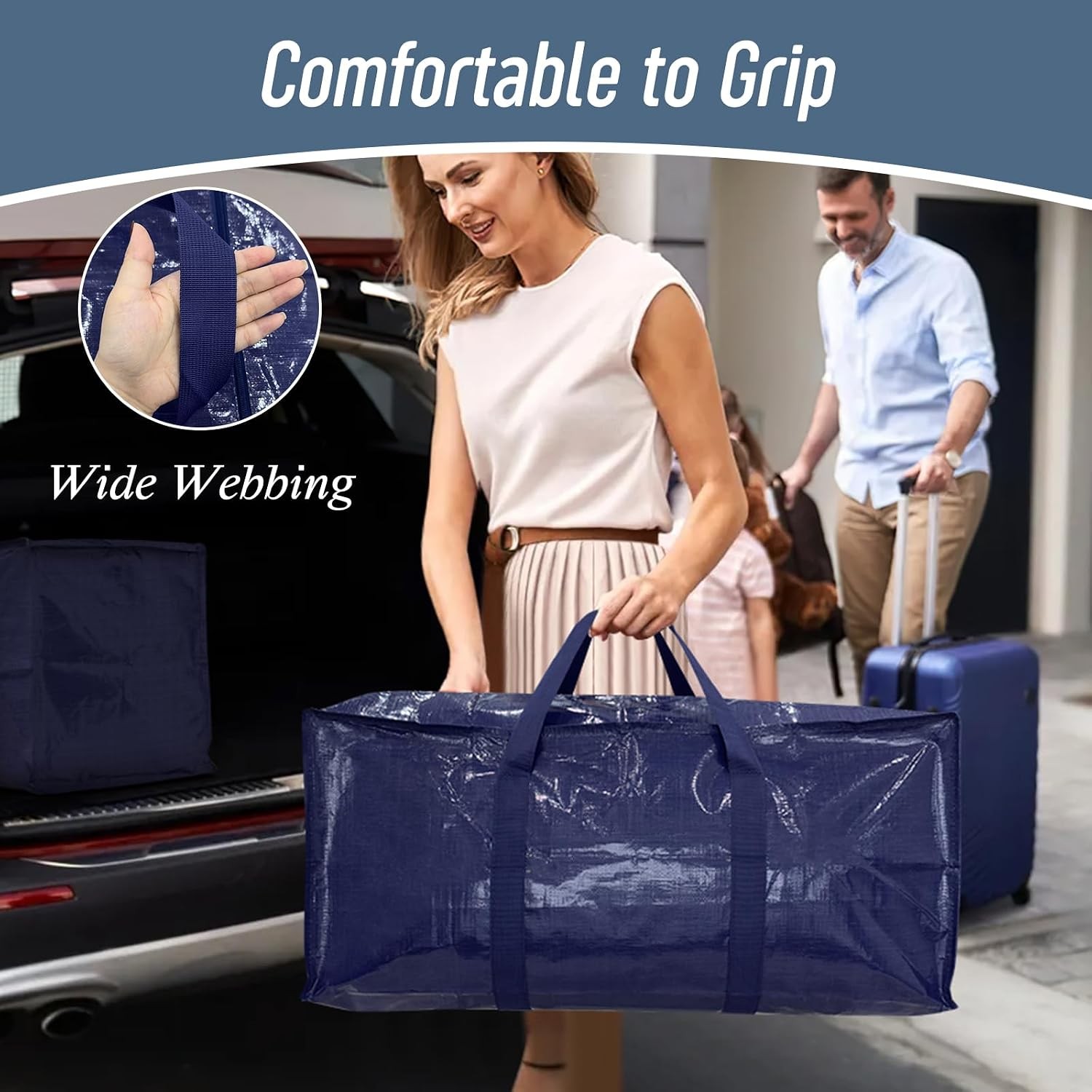 6 Pack Extra Heavy Duty Large Moving Bags with Strong Zipper, Dark Blue |…
