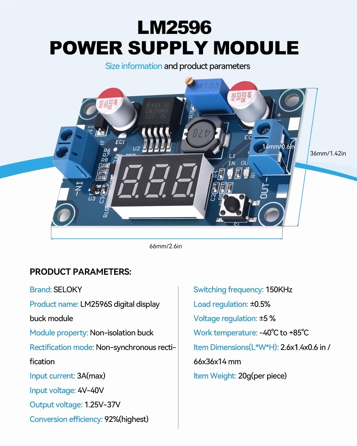 DC-DC Buck Converter Adjustable Voltage Regulator 4-40V 1.25-37V LED Pack of 2