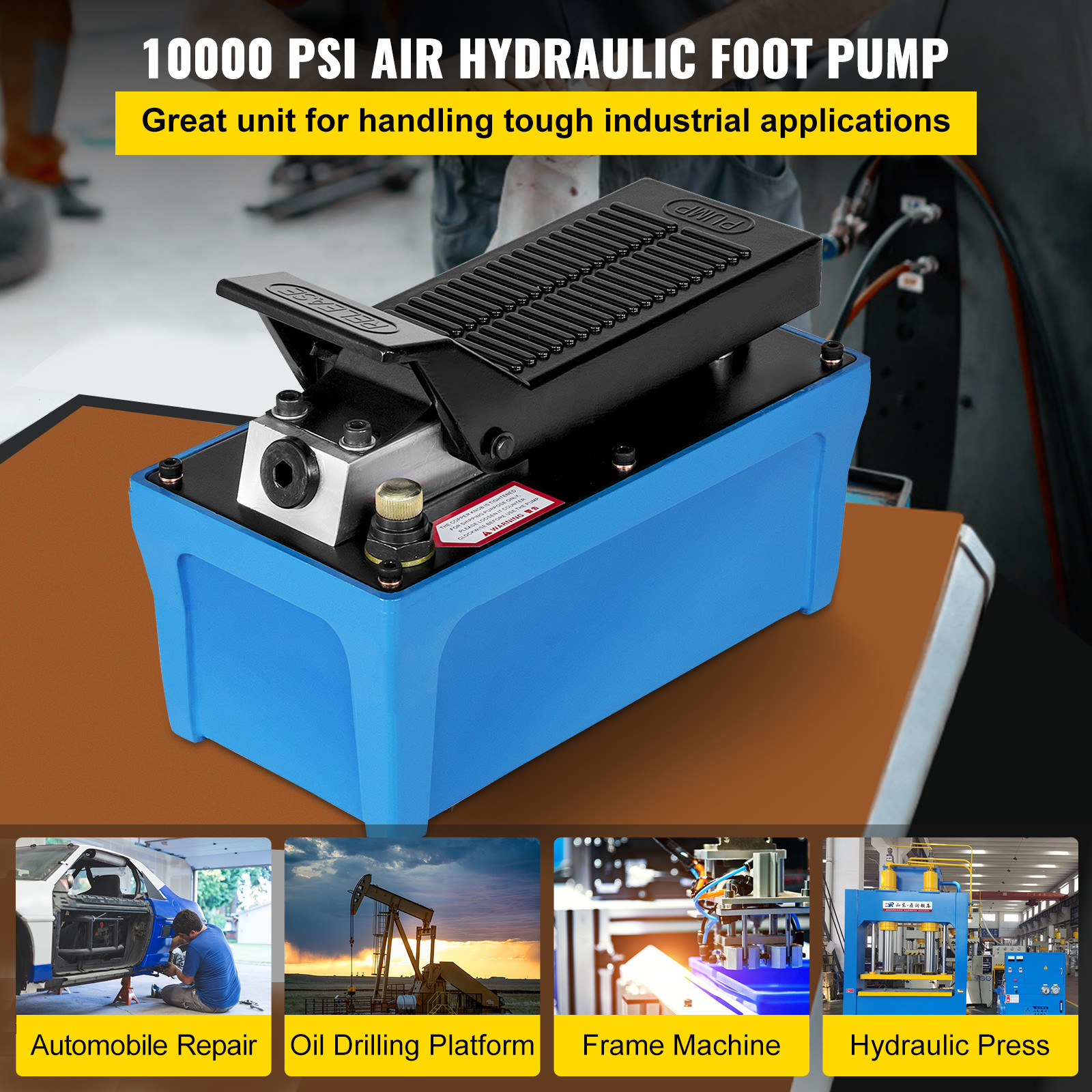 10000PSI Air Hydraulic Foot Operated Pump with 6.56FT Hose Single Acting