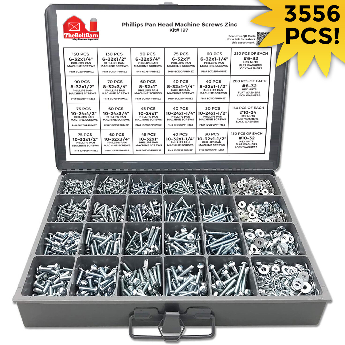 #6#8#10 Phillips Pan Head Machine Screws Bolts Nuts Washers Assortment 3556PCS!