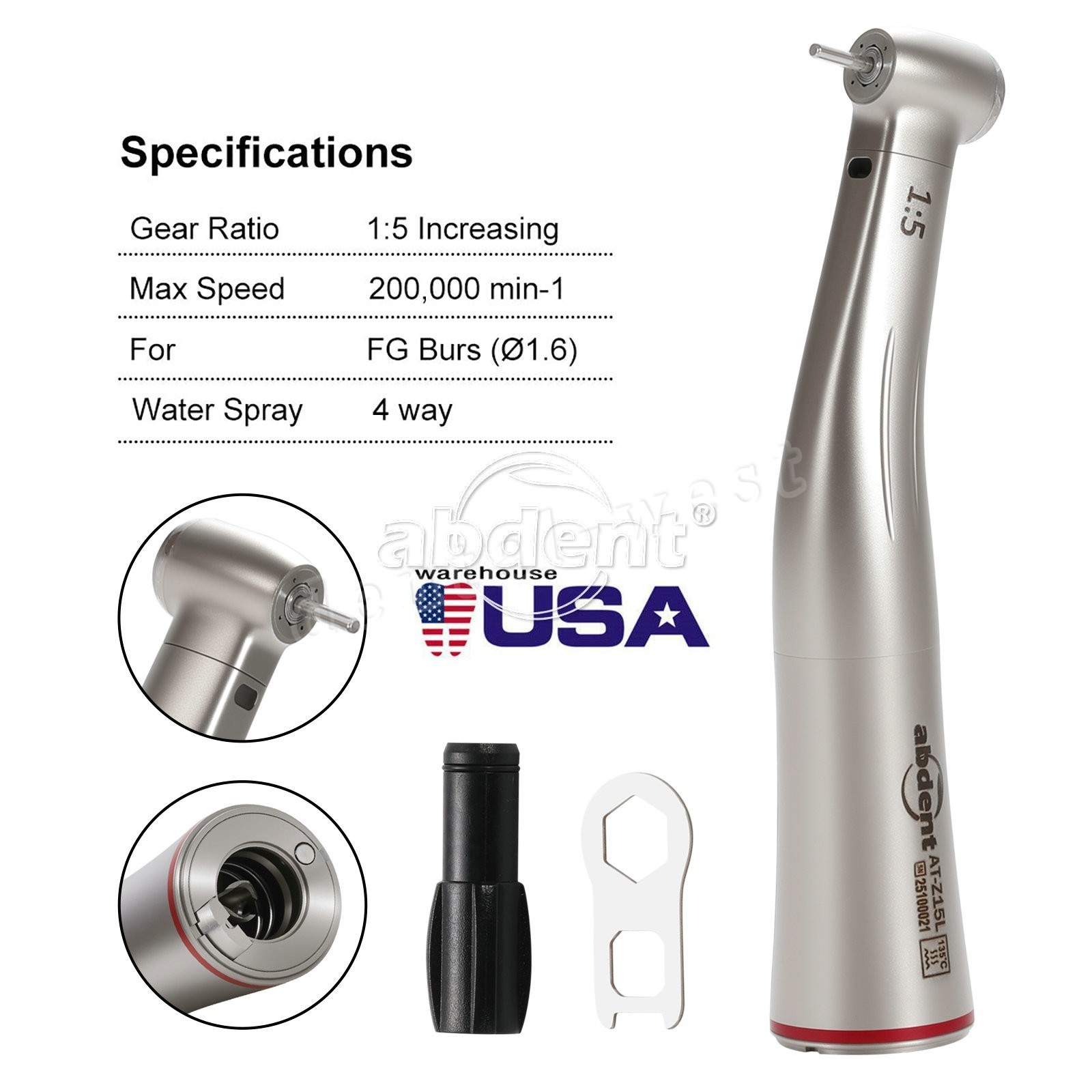 Dental 1:5 LED Fiber Optic Increasing Contra Angle NSK Style CE FDA