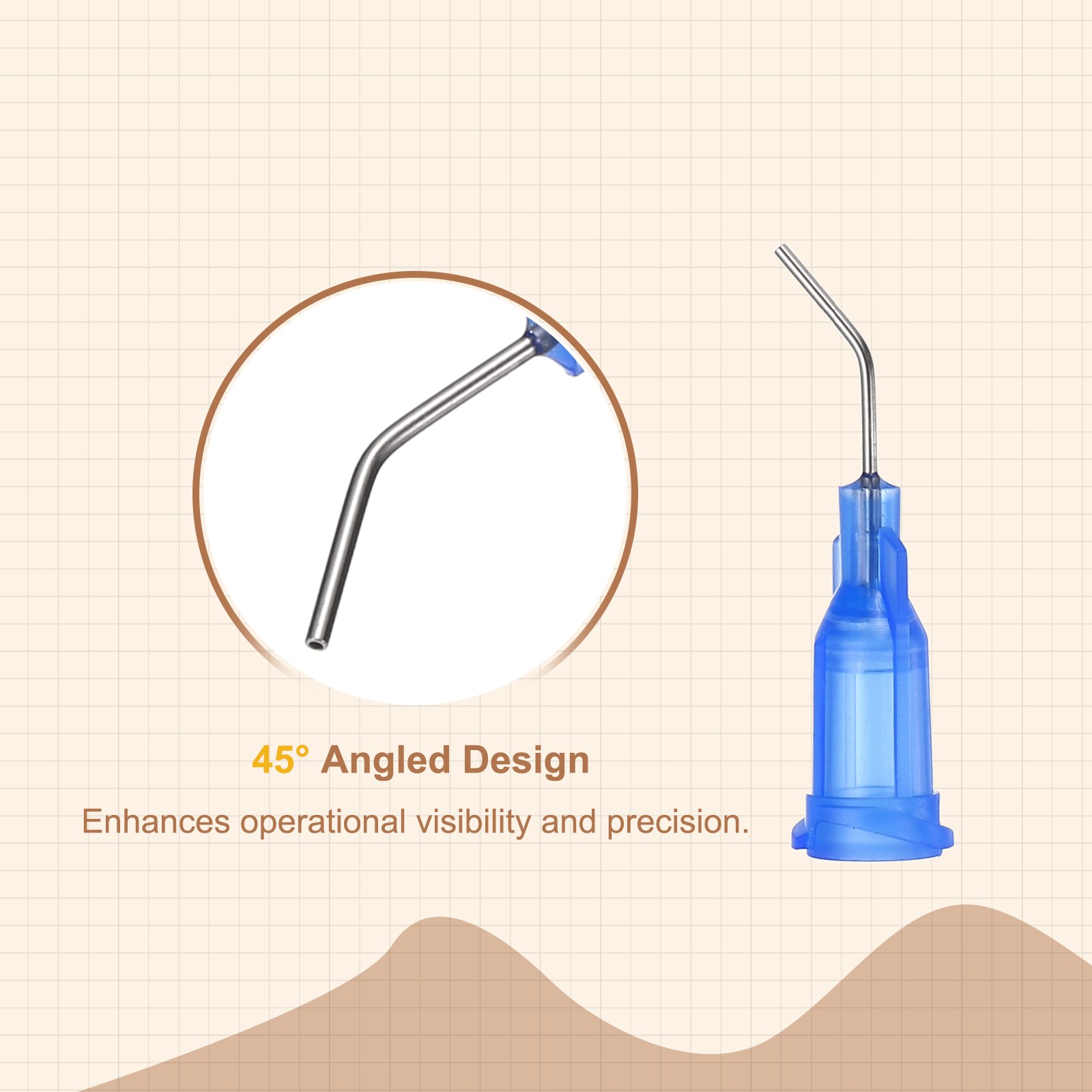 25Pcs 0.5Inch 22Ga 45° Angled Dispensing Needles, Blue