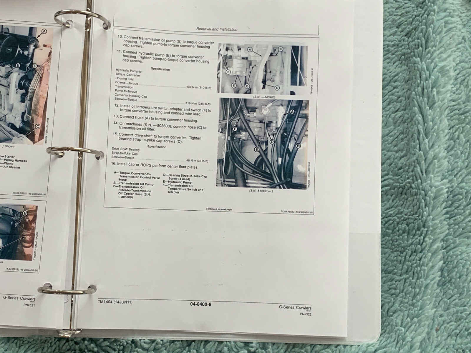 Deere JD 655 755 855 955 756 856 tractor service repair manual binder 1360