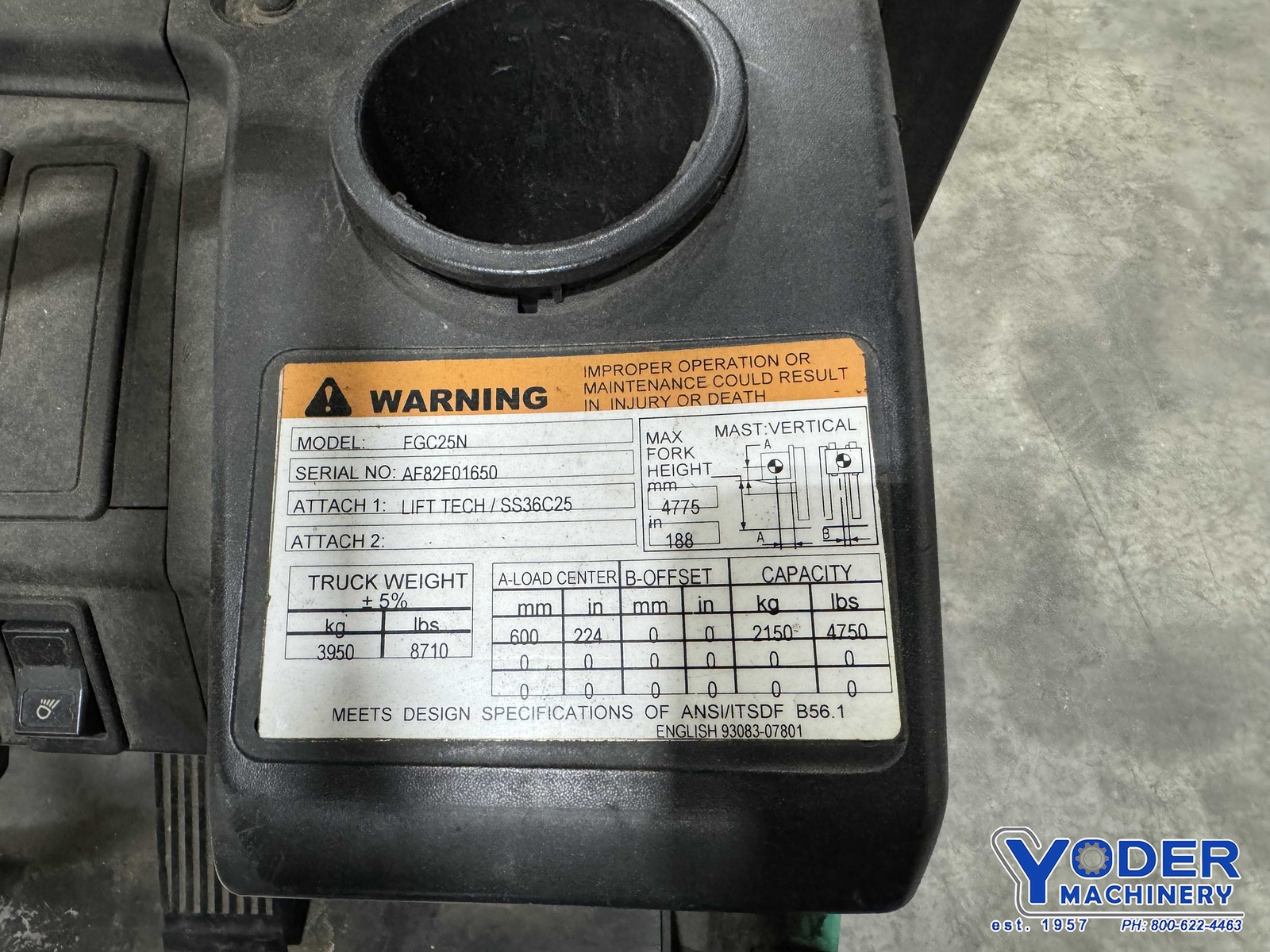 5000 LB MITSUBISHI MODEL #FGC25N LP GAS FORKLIFT: STOCK #78306
