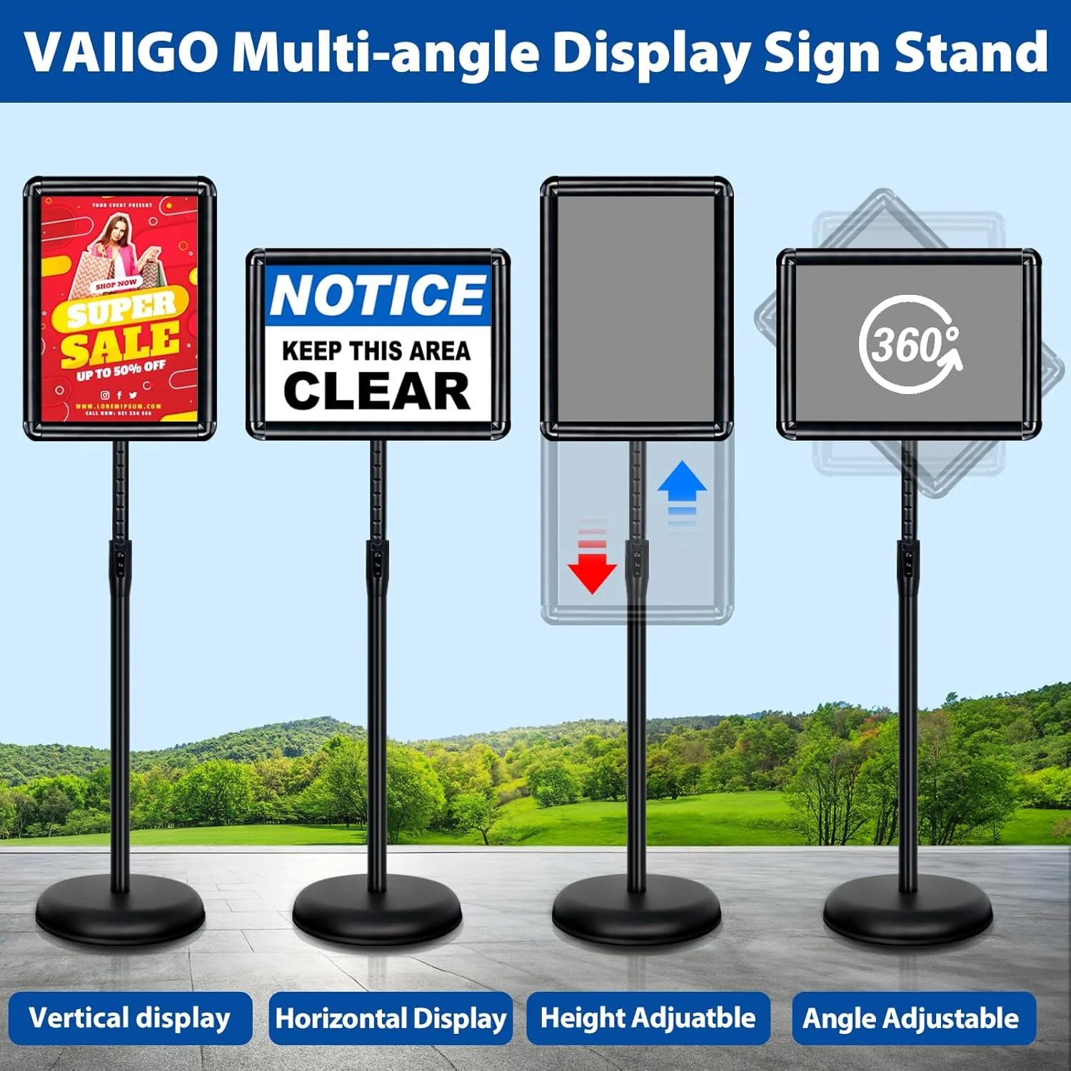 2-Pack 8.5×11 Inch Adjustable Sign Stand & Floor Standing Sign Holder – Pedestal