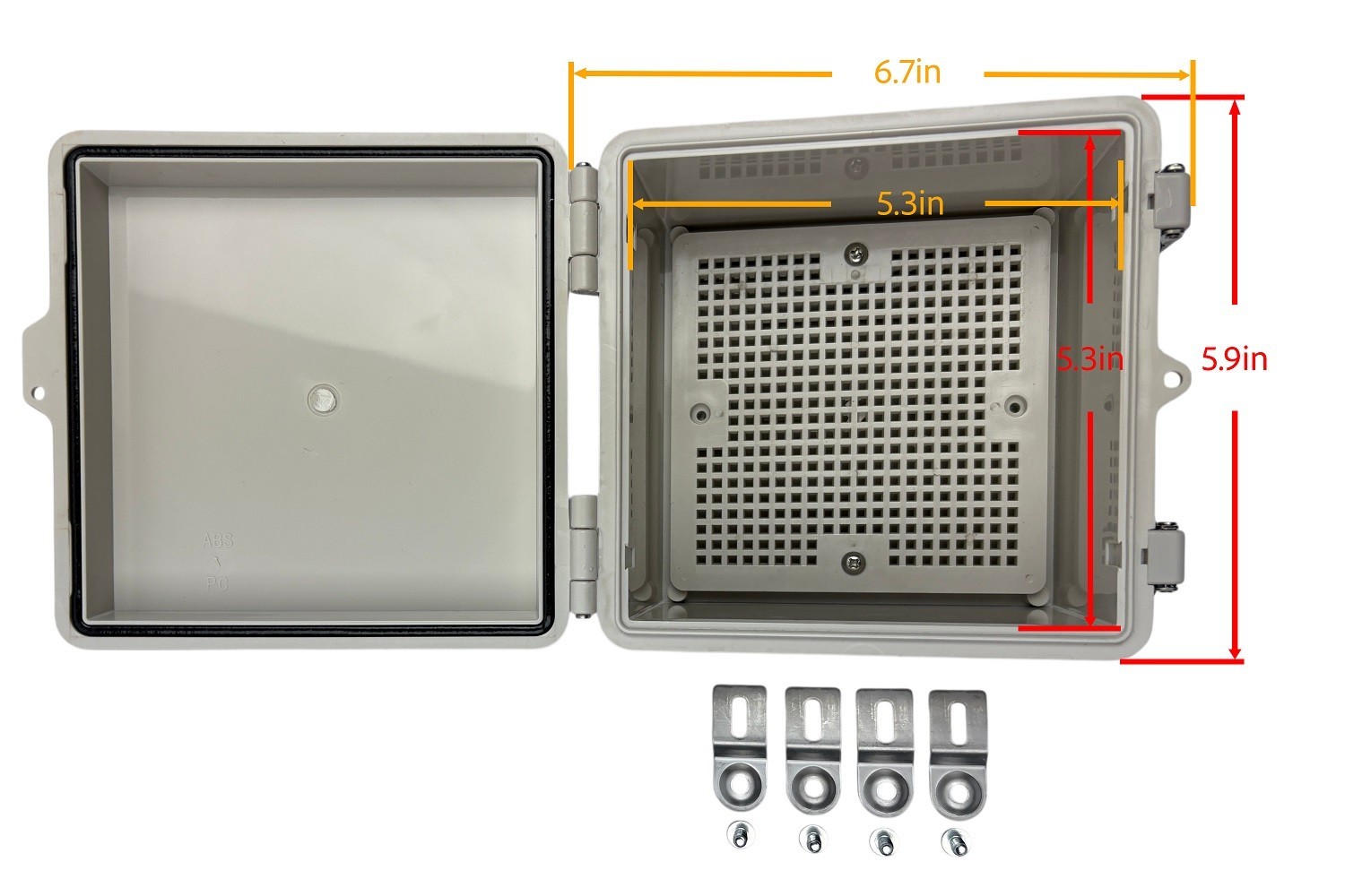 DAE B1515g ABS watertight NEMA 4 IP67 Enclosure, Mounting Plate, 5.9″x5.9″x3.5″