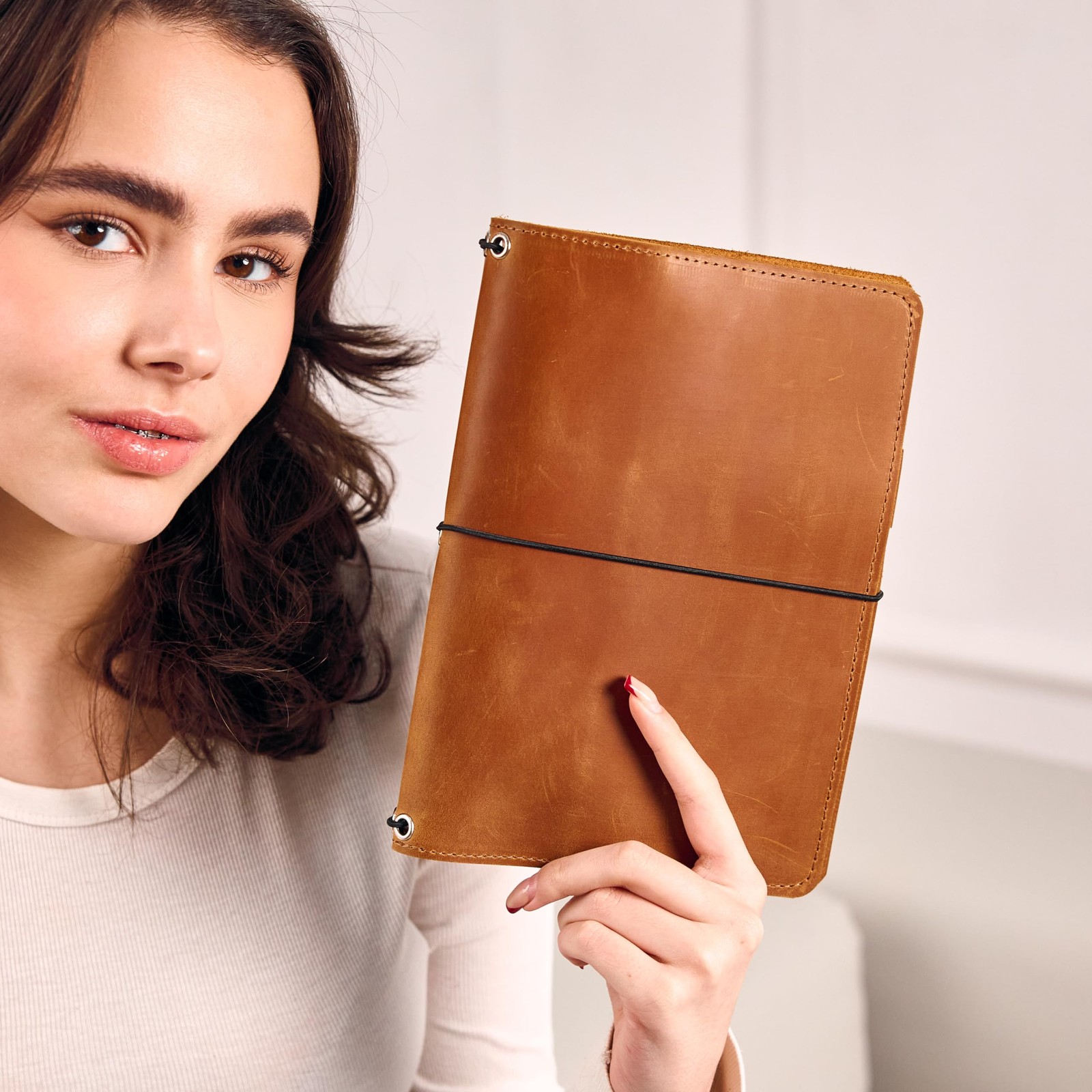 Genuine Leather Journal Cover A5 – Refillable Notebook Organizer with 3 Elast…