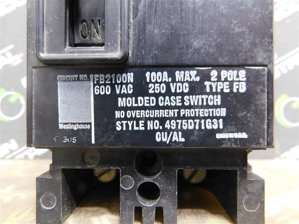 NEW Westinghouse FB2100N Circuit Breaker 2 Pole 100A 600VAC 250VDC Type FB