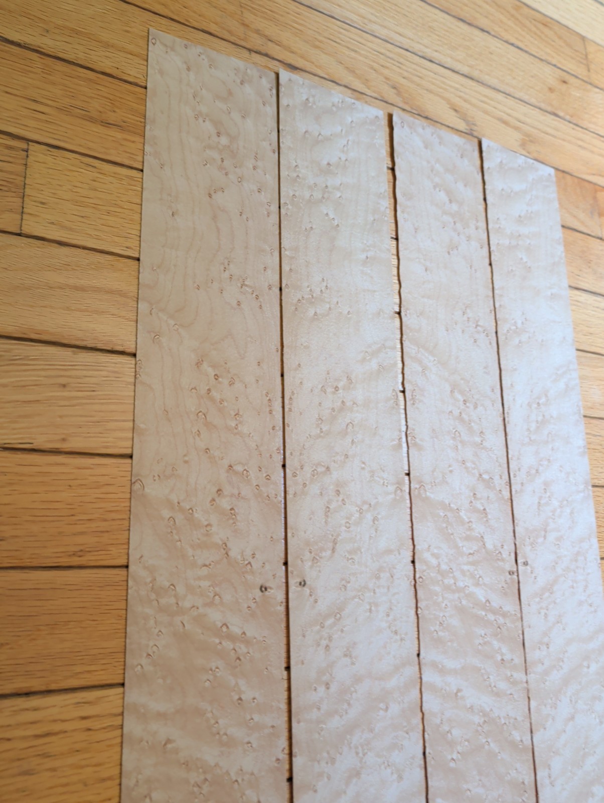 Birdseye maple wood veneer 4 pieces 3 1/2″ x 31″ each 1/42″