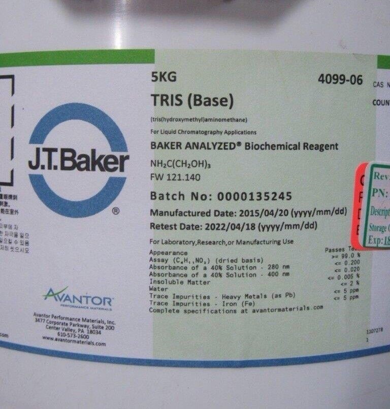 * 5Kg JT Baker 4099-06 TRIS Base Biochemical Reagent Grade