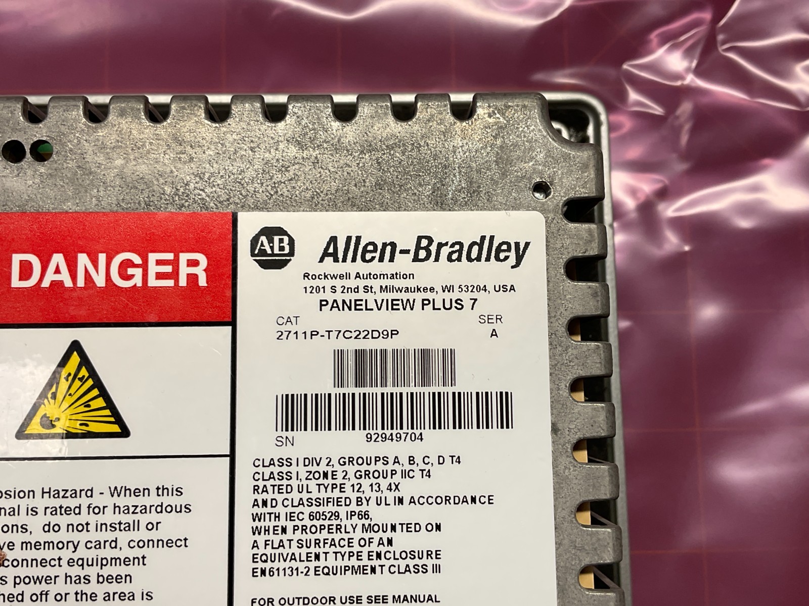 ALLEN-BRADLEY 2711P-T7C22D9P PANELVIEW PLUS 7 PERFORMANCE 7” TOUCH WISCONSIN
